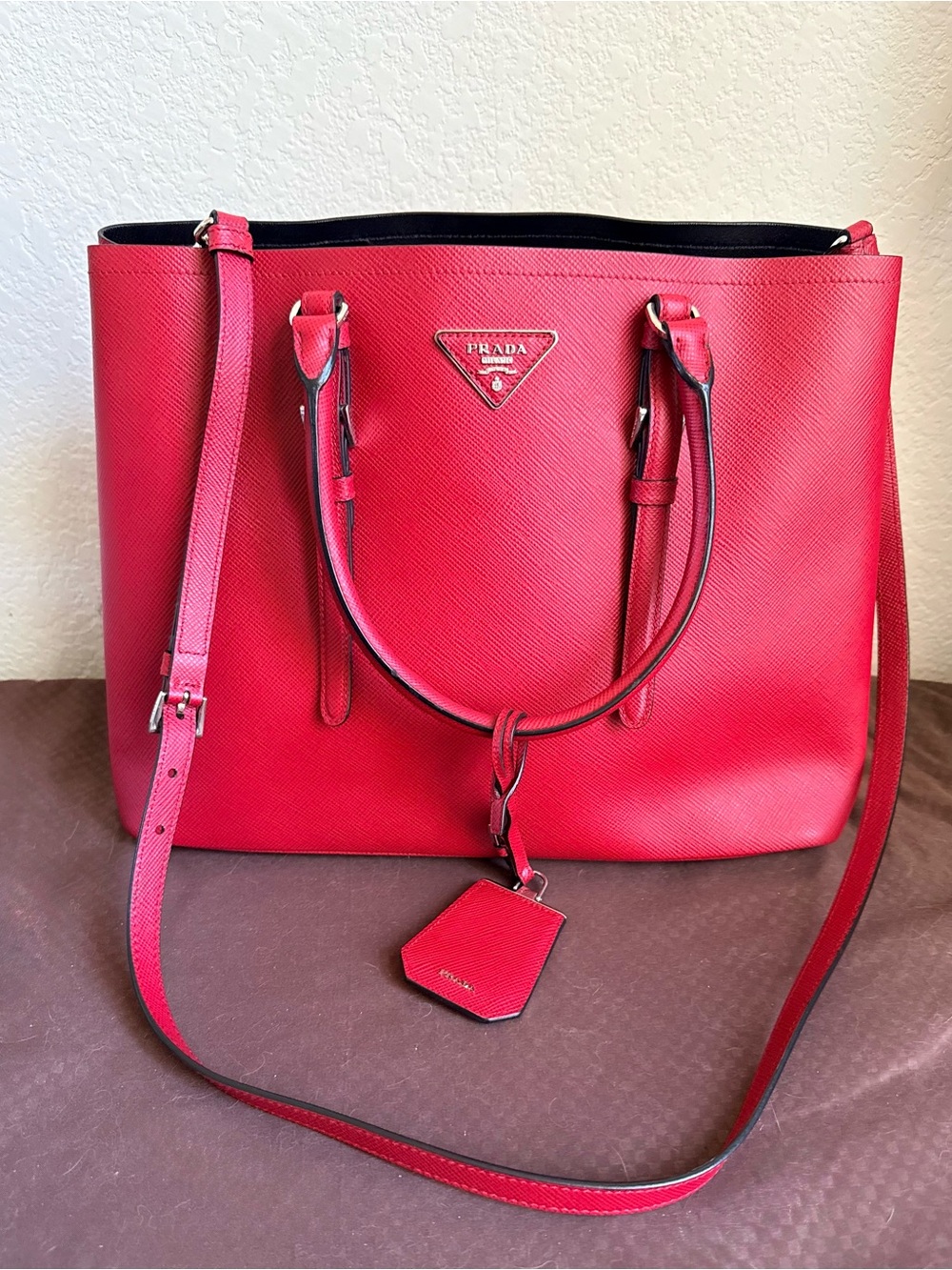 Prada Red Saffiano Leather Top-Handle & Shoulder Tote